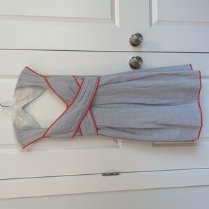 Jessica Simpson Dress, Size 10, Light Blue & White Dress with Red Outline